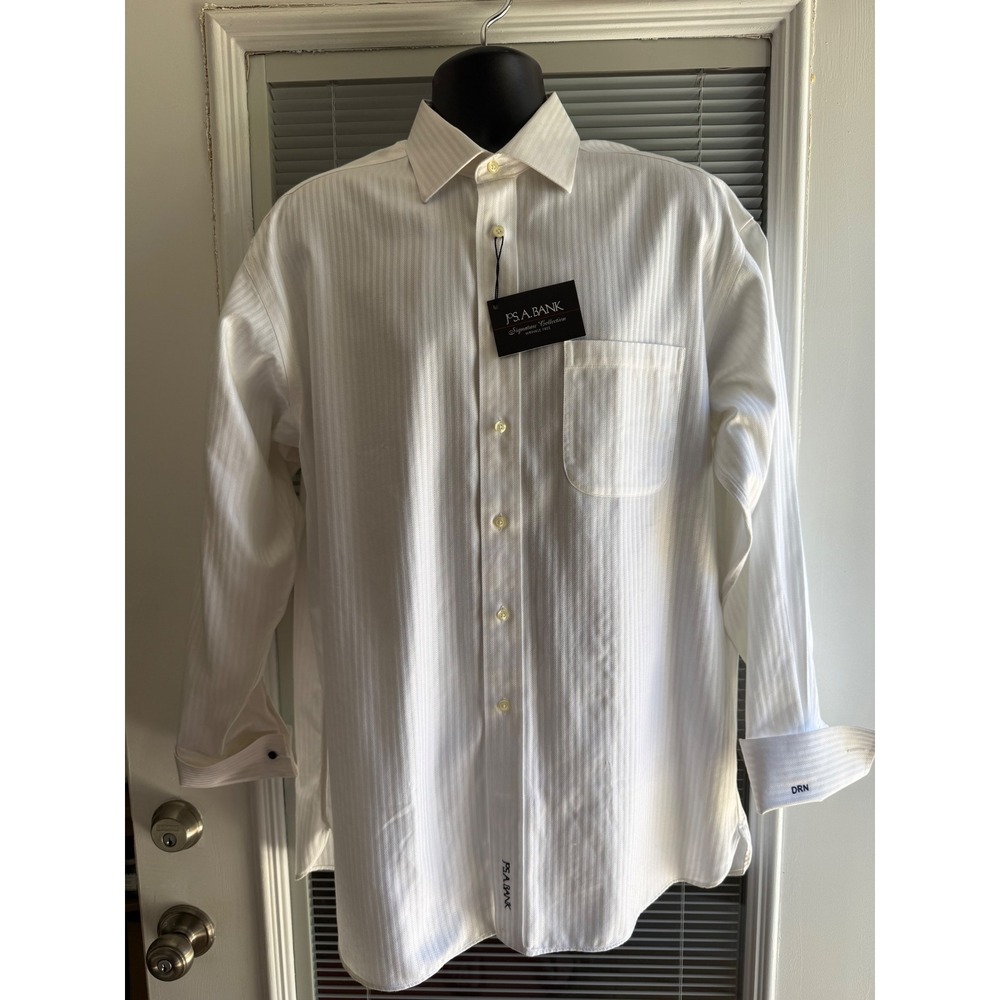 Jos. A. Bank Dress Shirt Mens 16-33 White New Herringbone French Cuff Signature